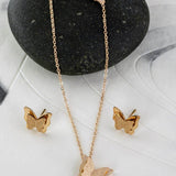 Комплект в розово злато колие + обеци пеперуди