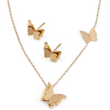 Комплект в розово злато колие + обеци пеперуди
