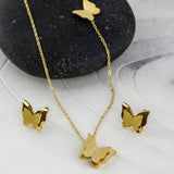 Комплект златисти колие + обеци пеперуди
