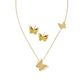 Комплект златисти колие + обеци пеперуди