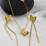 Комплект златисто колие + дълги обеци пеперуда