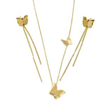 Комплект златисто колие + дълги обеци пеперуда