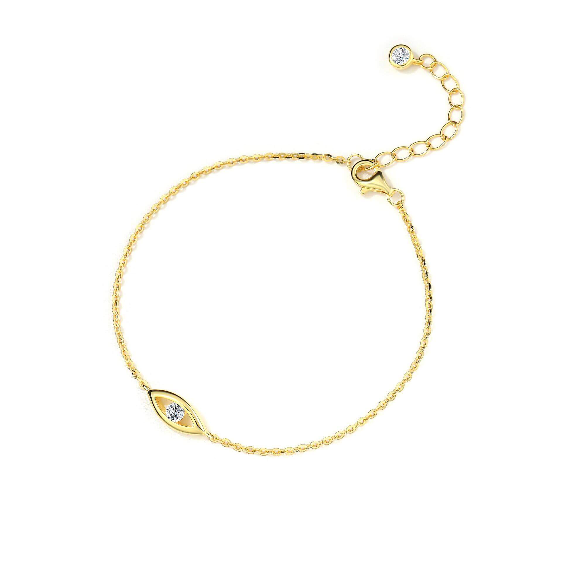 Сребърна гривна Eyes с кристал S925 в златисто с елегантен дизайн и регулируема дължина