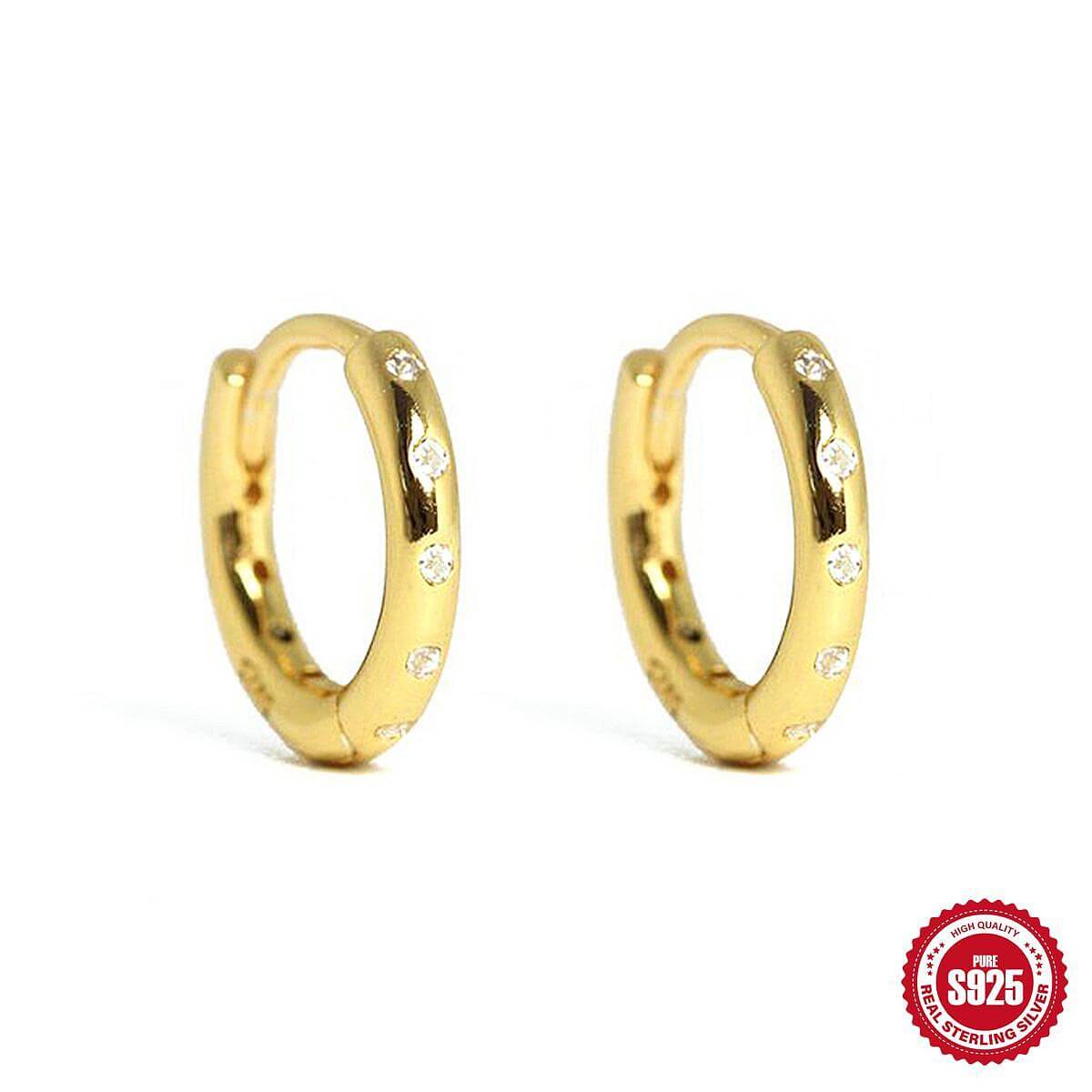 Сребърни минималистични обеци "Golden Sparkle" с 18K златно покритие и циркониеви камъни 5А.