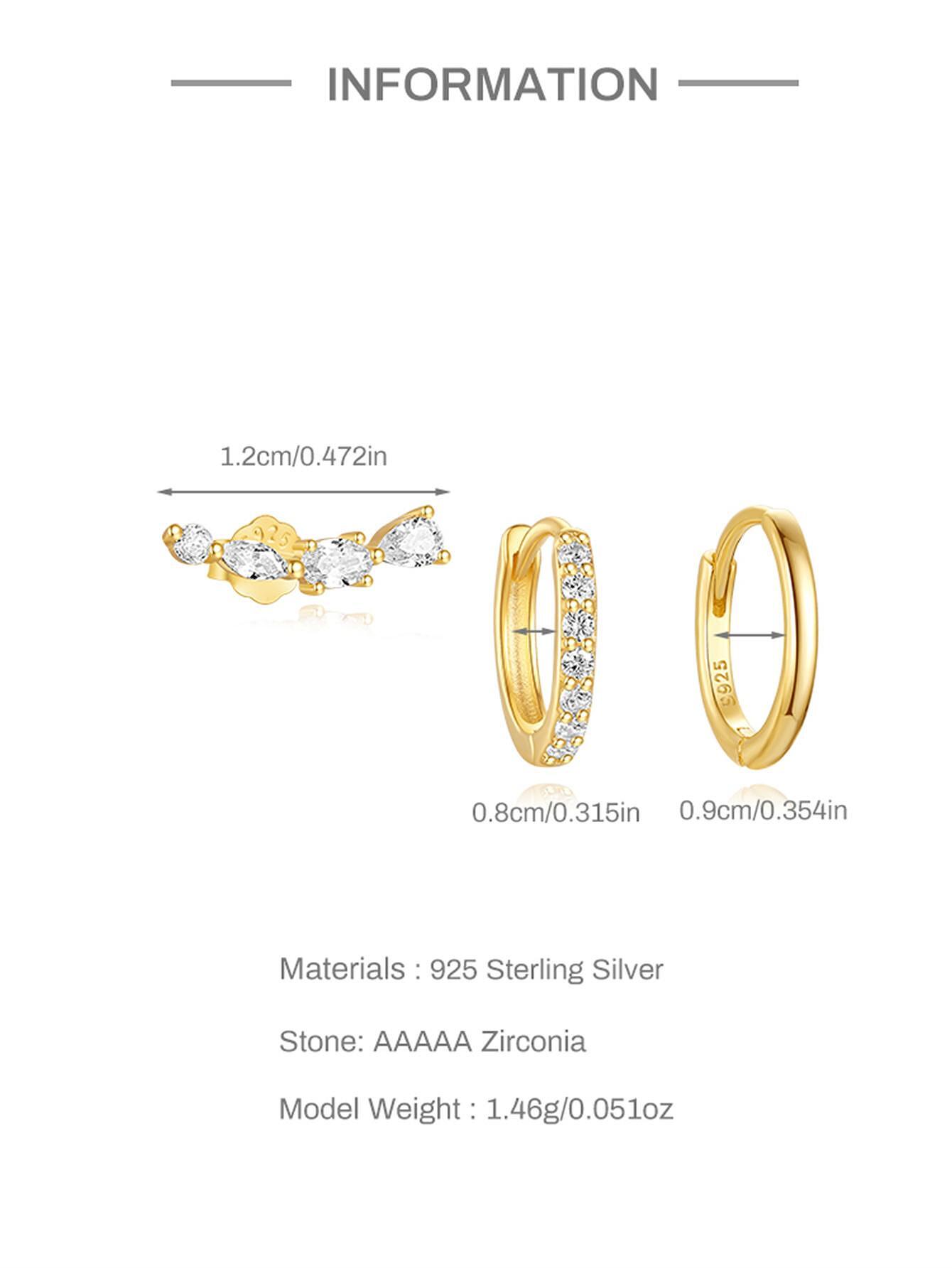 Сребърни обеци Belles с 18K златно покритие S925, декорирани с AAAA циркония.