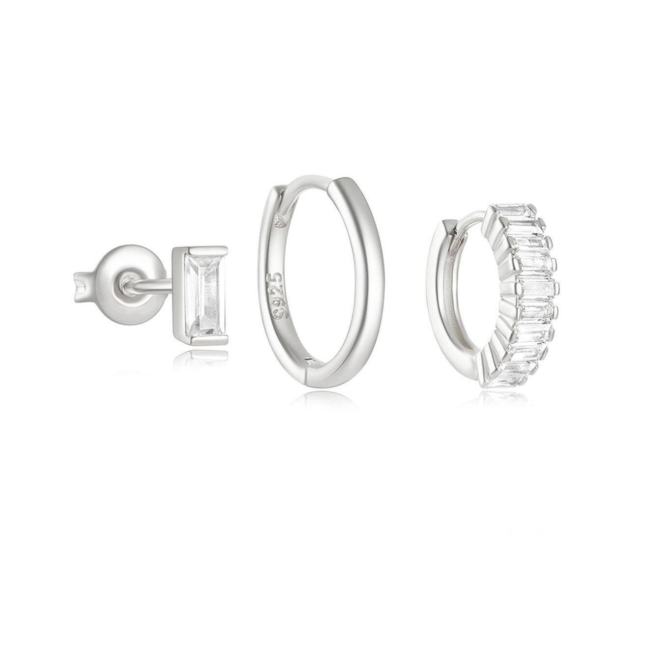 Сет от 3 сребърни обеци тип Tennis с 18К златно покритие, изработени от стерлингово сребро S925.