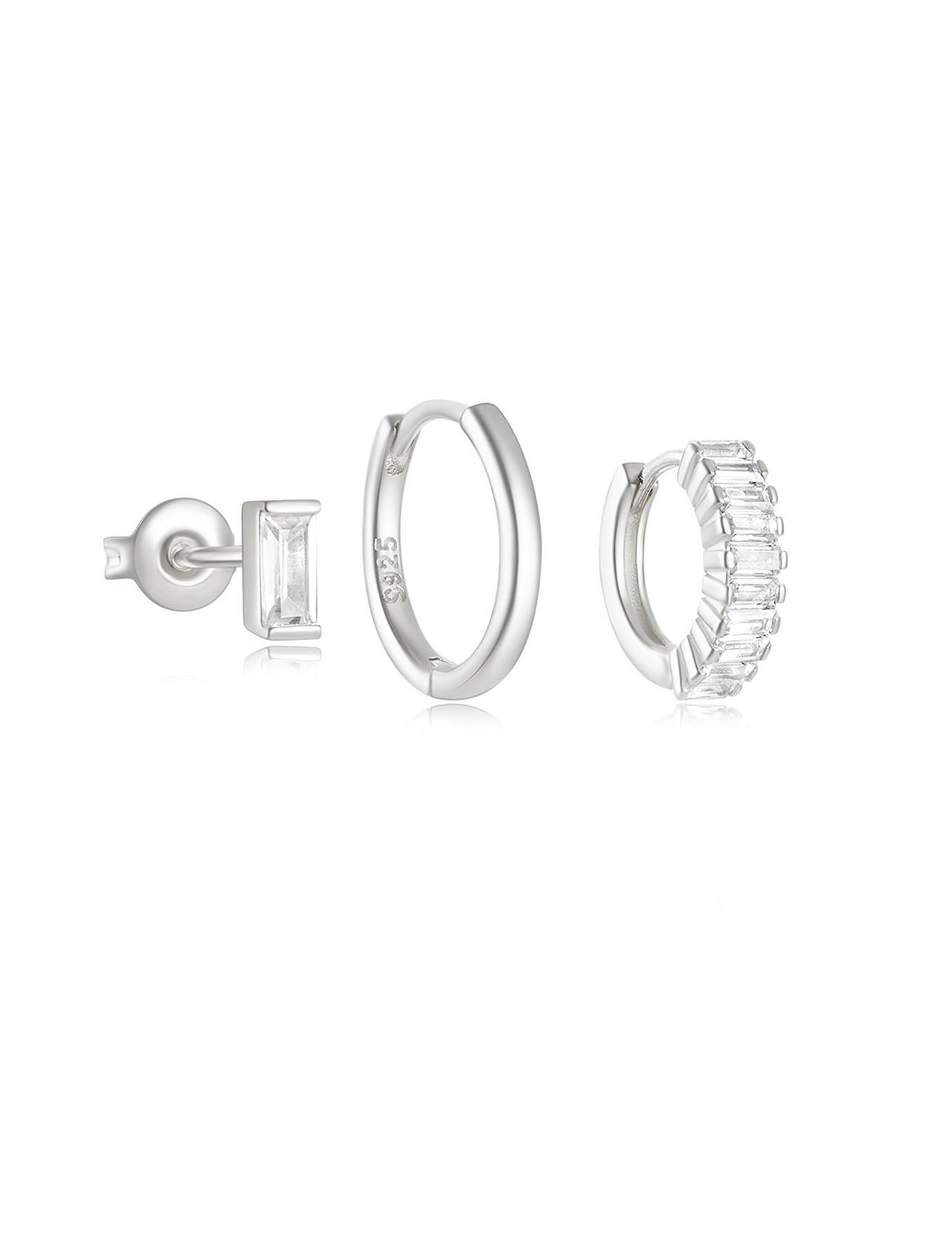 Сет от 3 сребърни обеци тип Tennis с 18К златно покритие, изработени от стерлингово сребро S925.