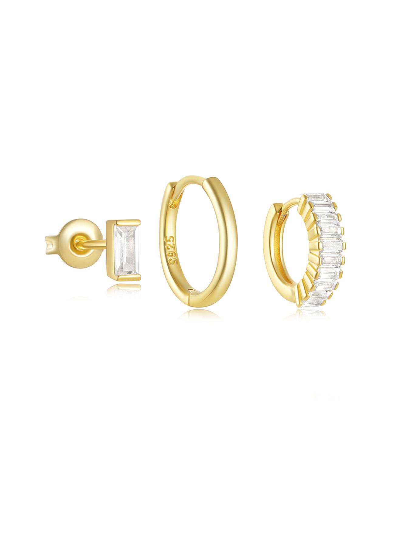 Сребърни обеци Tennis с 18К златно покритие, сет от 3 стилни модела в два цвята, S925 бижута.