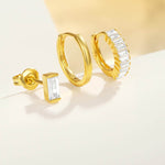 Сребърни обеци Tennis в златно с кристали, изящен стил и модерен дизайн, идеални за елегантно допълнение.