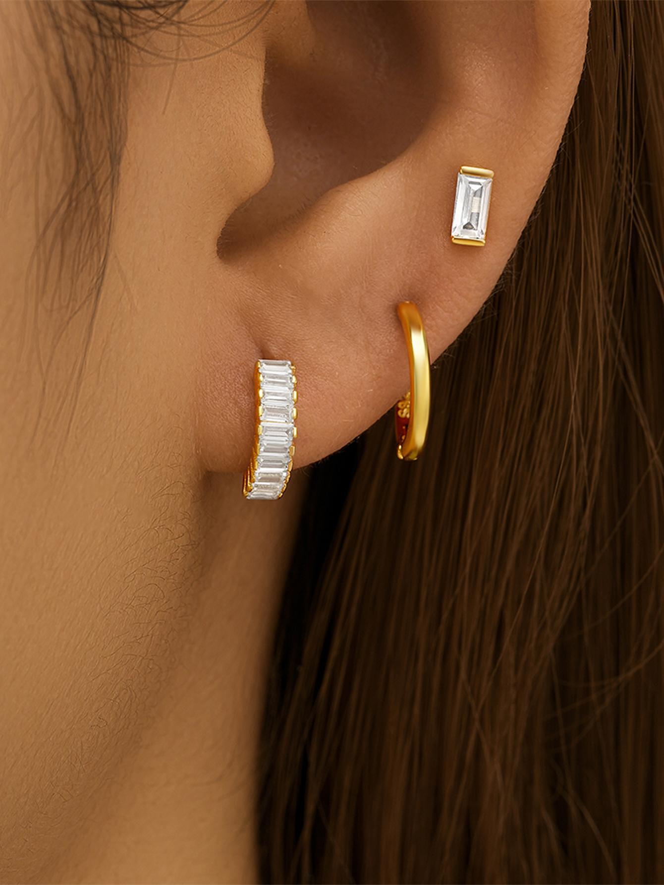 Сребърни обеци Tennis с 18K златно покритие, елегантен сет от 3 различни модела.