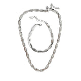 Сребрист Комплект Змийска Плетка- Колие+ Мека Гривна