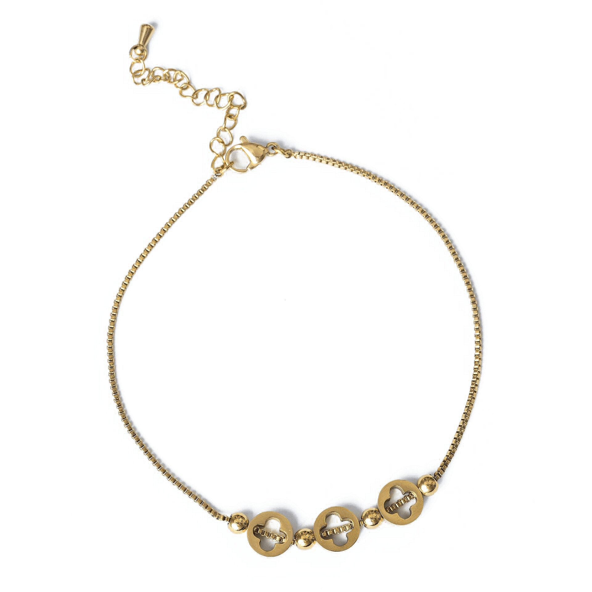 Златиста гривна за глезен с декорирани елементи, модерна и хипоалергенна.