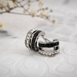 Сребристи обеци с черен седеф и кристалчета