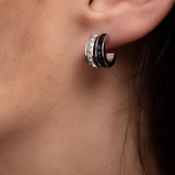 Сребристи обеци с черен седеф и кристалчета