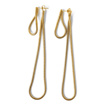 Висящи обеци златисти 18К с модерен дизайн, съчетаващи нежно сребро и блестящо злато.