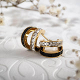 Златисти обеци с черен седеф и кристалчета