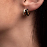 Златисти обеци с черен седеф и кристалчета